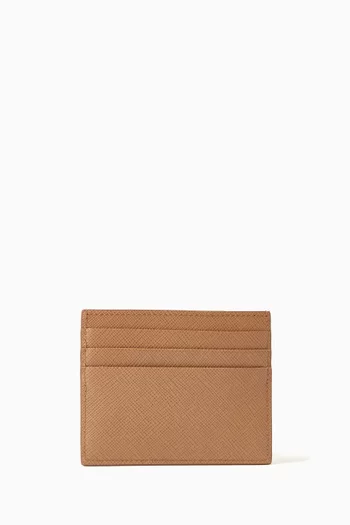 Triangle Logo Card Holder in Saffiano Leather