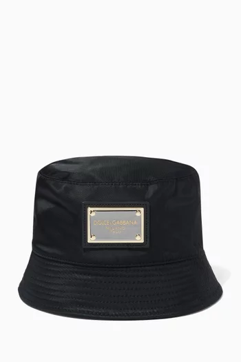 Bucket Hat with Logo Plate in Nylon  