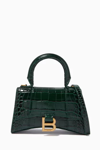Hourglass XS Top Handle Bag in Shiny Crocodile Embossed Calfskin 