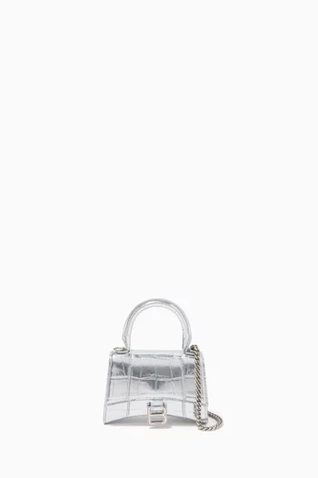 Hourglass Nano Top Handle Bag on Chain in Shiny Crocodile Embossed Calfskin     