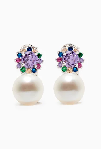 Iris Amethyst and Pearl Earrings in Sterling Silver   