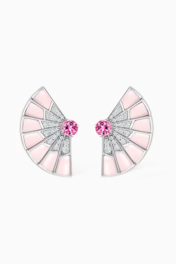 Fanfare Symphony Pink Opal & Sapphire Earrings with Diamonds in 18kt White Gold