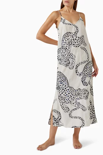 Jag-print Slip Night Dress in Cotton