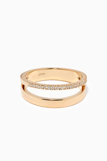 Diamond Line Double Ring in 14kt Yellow Gold  