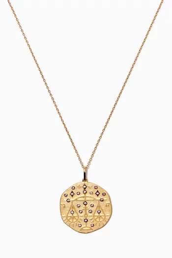Libra Zodiac Necklace with Pink Tourmaline & Diamond in 14kt Yellow Gold   