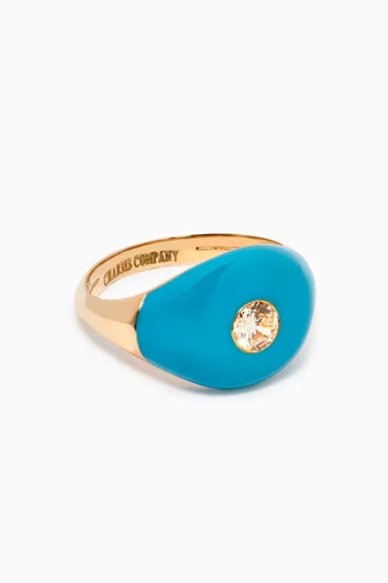 BonBon Pinky Ring with Enamel & Quartz in 14kt Yellow Gold 