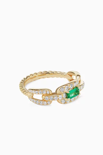 Stax Emerald & Diamond Pavé Chain Link Ring in 18kt Yellow Gold          