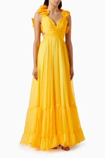 Ruffle Tiered Cut-out Gown in Chiffon