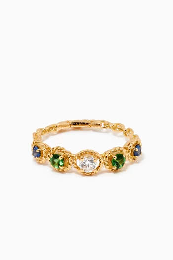 Salasil Quintet Diamond Ring with  Tsavorite & Blue Sapphire in 18kt Yellow Gold     
