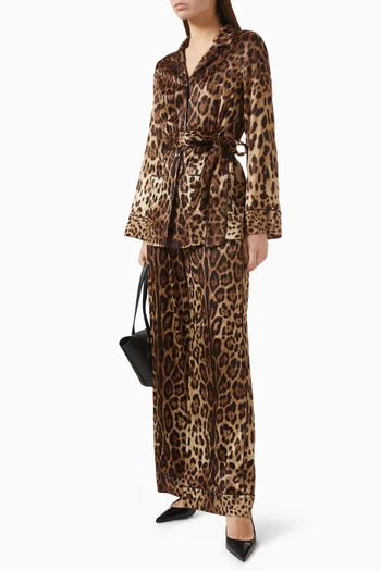 Leopard-print Belted Shirt in Stretch-silk