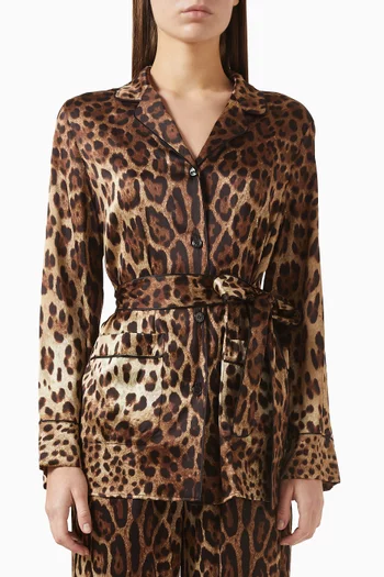 Leopard-print Belted Shirt in Stretch-silk