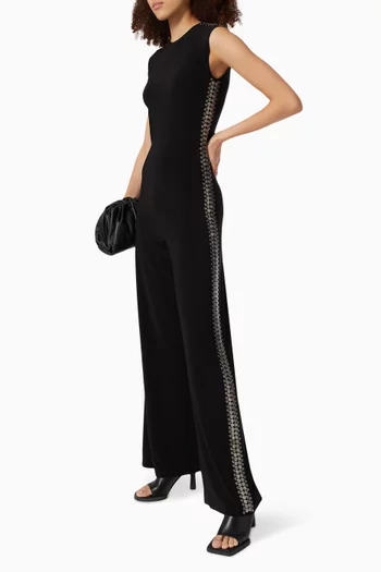 Studded Sleeveless Jumpsuit in Poly Stretch 