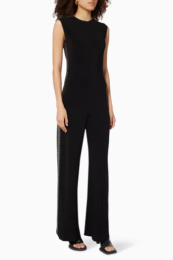 Studded Sleeveless Jumpsuit in Poly Stretch 