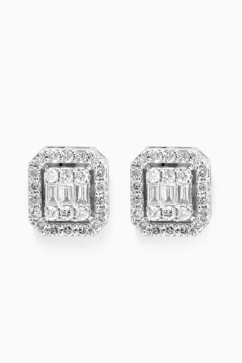 Mystery Set Framed Stud Diamond Earrings in 14kt White Gold 