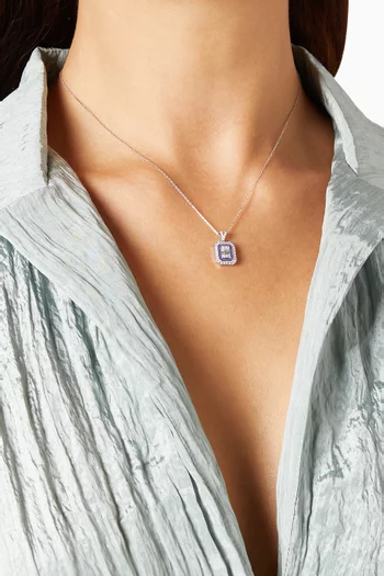 Mystery Set Enamel Framed Stud Diamond Pendant in 14kt White Gold