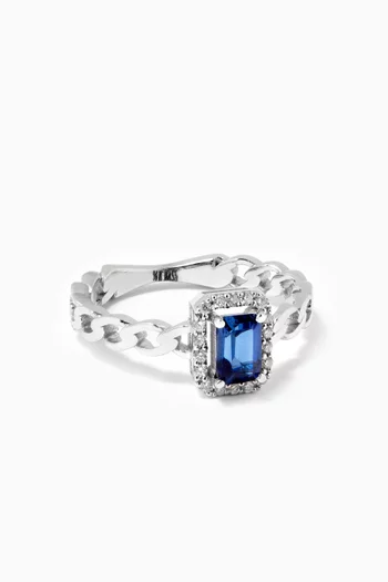 Chain Band Sapphire & Diamond  Ring in 14kt White Gold 