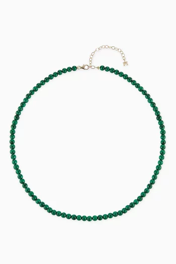 Malachite Beaded Choker Necklace in 14kt Yellow Gold 