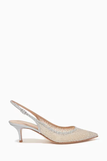 Regina 55 Sling Pumps in Crystal Mesh & Suede 
