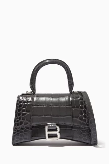 Hourglass XS Top Handle Bag in Shiny Crocodile Embossed Calfskin 