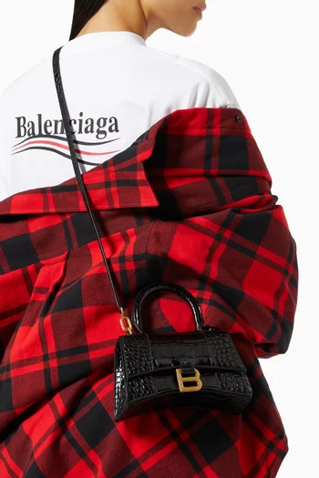 Hourglass XS Top Handle Bag in Shiny Crocodile Embossed Calfskin  