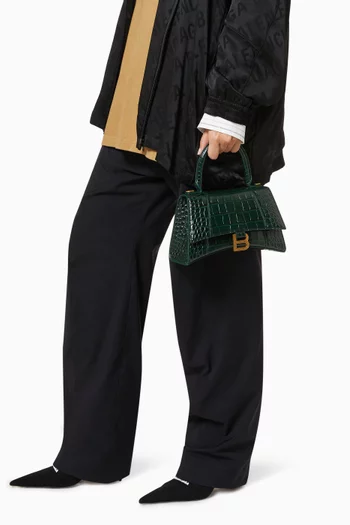 Hourglass Small Top Handle Bag in Shiny Crocodile Embossed Calfskin 