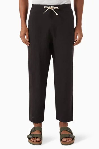 بنطال برباط تضييق كتان خفيف