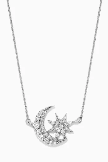 Moon & Star Diamond Pendant Necklace in 14kt White Gold 