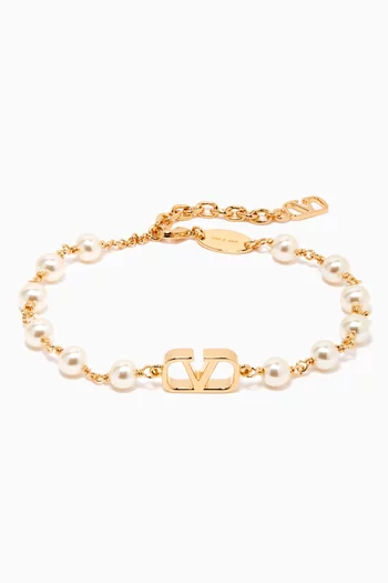 Valentino Garavani VLOGO Pearl Bracelet in Brass 