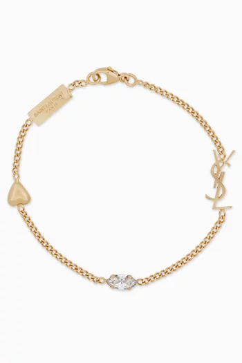 Cassandre Heart Charm Bracelet in Metal and Rhinestone