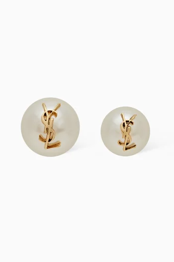 YSL Pearl Earrings in Metal       