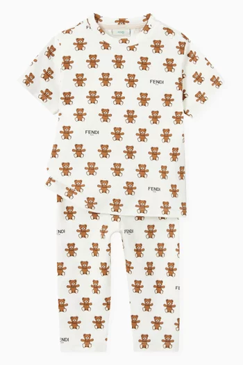 Teddy Print Leggings in Cotton Jersey    