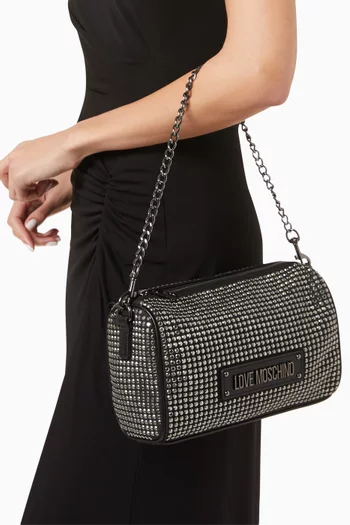 Small Sparkling Embellished Crossbody Bag in Faux Leather
