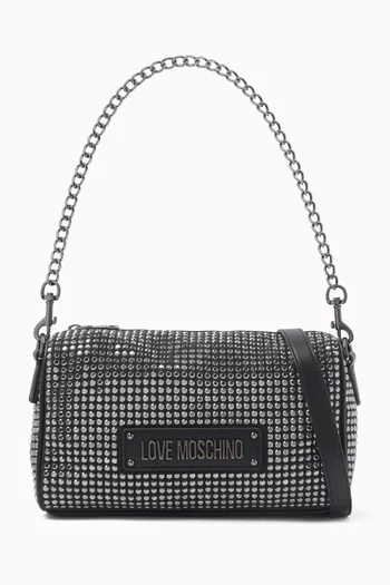 Small Sparkling Embellished Crossbody Bag in Faux Leather