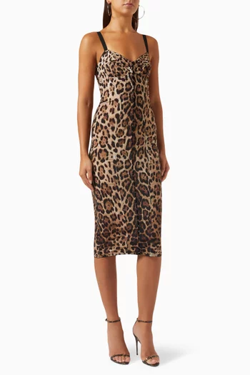 Marquisette Leopard Printed Midi Dress