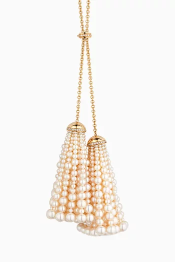 Bahar Diamonds & Pearls Double Tassel Necklace in 18kt Yellow Gold,  Small 