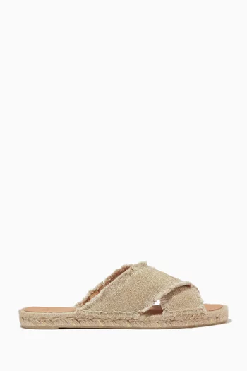 Palmera Flat Slide Sandals in Canvas