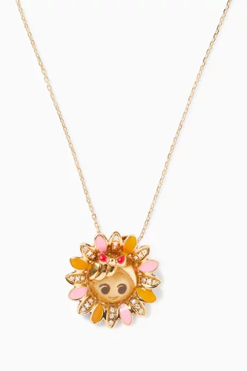 Flower Diamond & Enamel Necklace in 18kt Gold