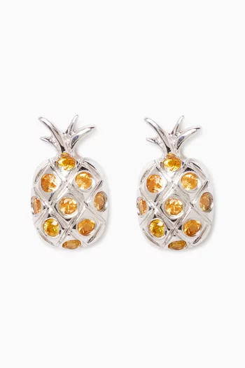 Pineapple Sapphire Earrings in 18kt White Gold
