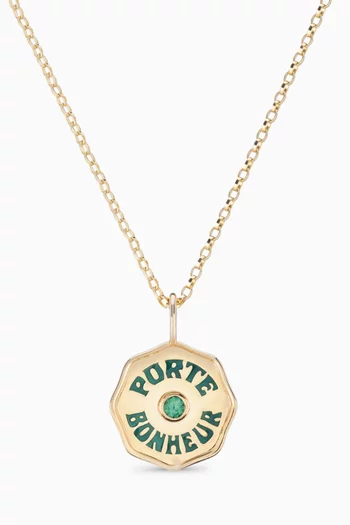 Mini Halo Porte Bonheur Emerald Necklace in 14kt Yellow Gold  