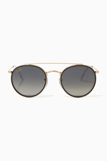 Round Double Bridge Sunglasses in Metal 