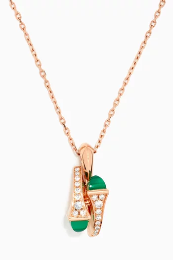 Cleo Green Agate & Pavé Diamond Huggie Pendant Necklace in 18kt Rose Gold  