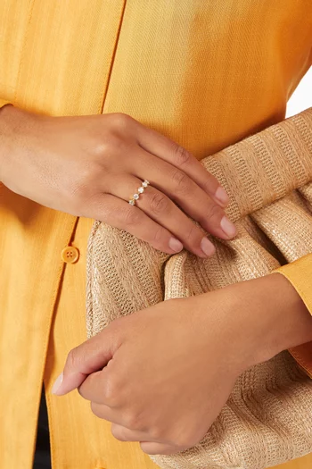 خاتم فينتج بحلي سداسية مرصع بخمس ماسات ذهب أصفر عيار 18