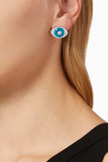 Evil Eye Diamond Studs in White Gold 