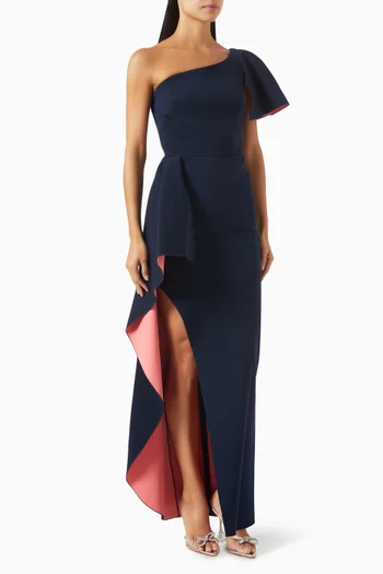 One Shoulder Gown in Stretch Crepe