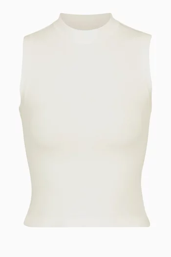 Mock Neck Tank in Stretch Cotton Jersey 