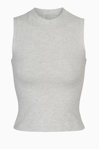 Mock Neck Tank in Stretch Cotton Jersey 