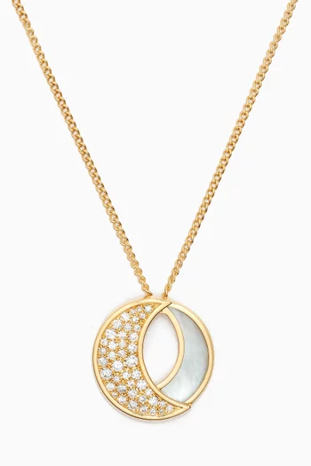 Qamar Mother of Pearl & Diamond Necklace in 18kt Yellow Gold