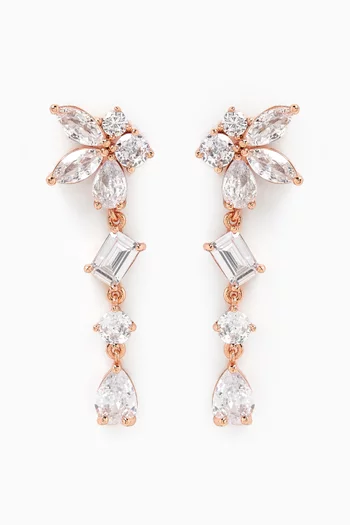 Cluster CZ Drop Earrings in Rose Gold-plated Brass