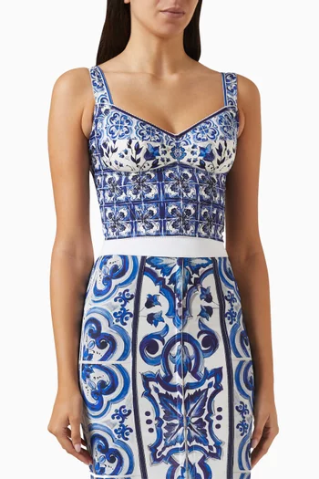 Majolica-print Bustier Top in Silk