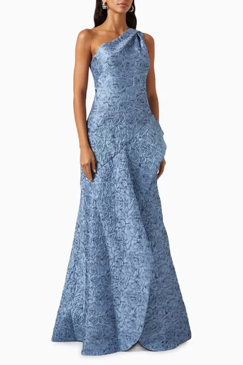 One-shoulder Peplum Gown in Jacquard